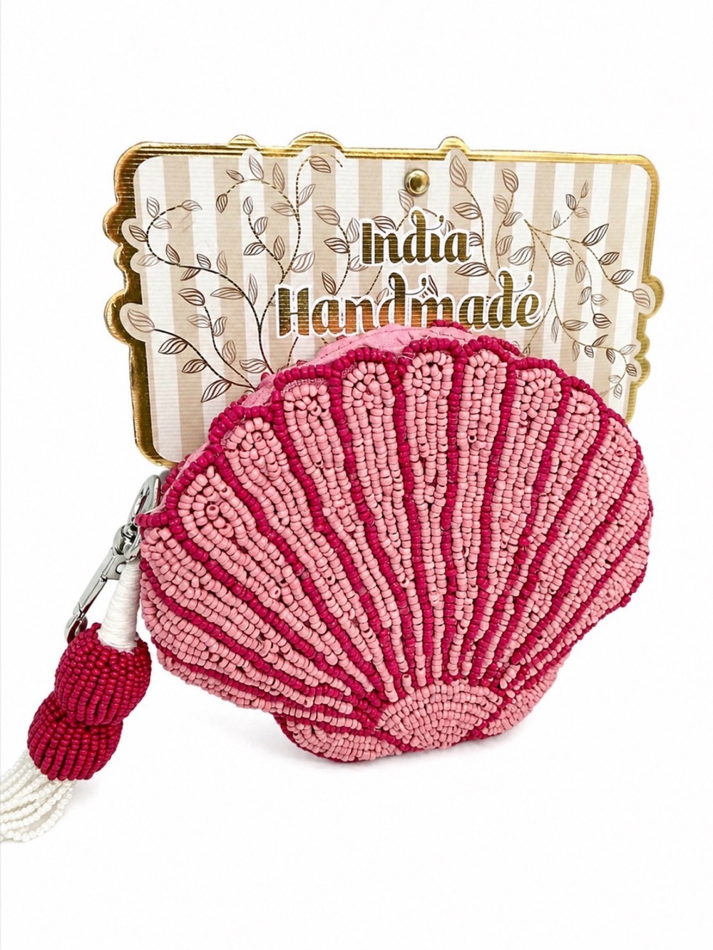 Handmade Pink Beaded Shell Coin Purse